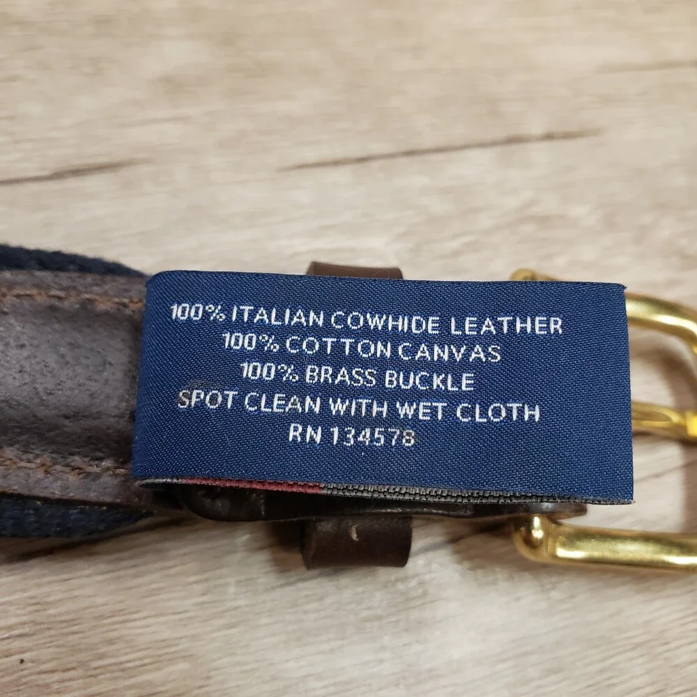 Vineyard Vines Blue Whale Logo Belt Nautical USA Leather Brass Men's Size 30